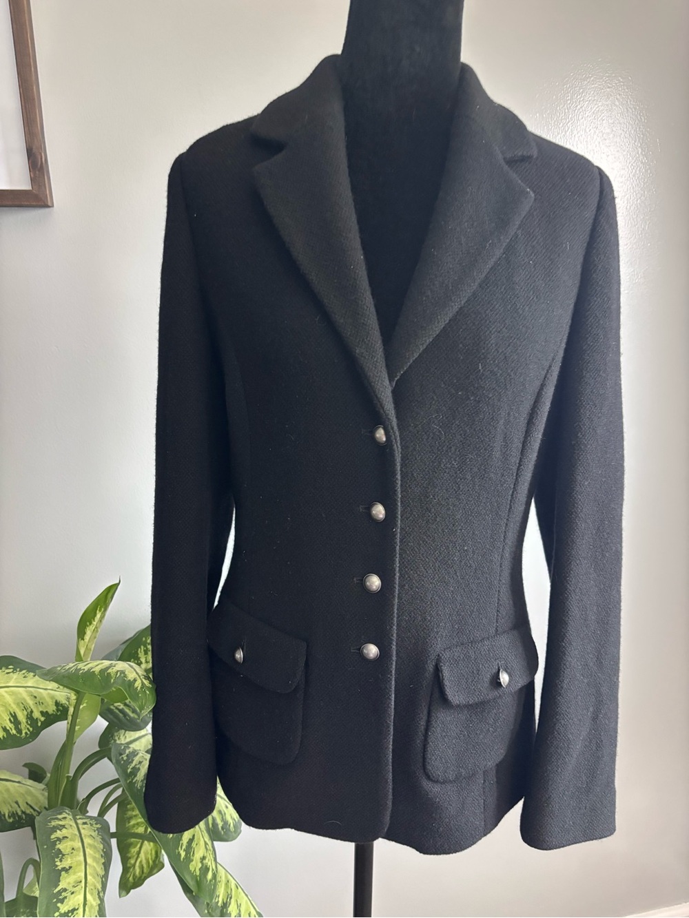 Talbots Black Italian Wool Notch Collar Blazer with Silver Buttons